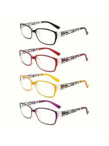 Óculos de leitura retangulares elegantes - Armação de PC ultraleve e flexível com dobradiças de mola, design ergonômico para redução da fadiga ocular, padrão de impressão clássico, almofada nasal integrada para maior conforto, perfeito para leitura, assistir TV ou uso diário