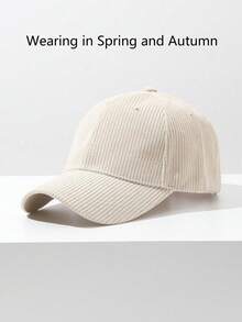 Mũ lưỡi trai nhung kẻ màu trơn tối giản, thích hợp cho mùa xuân, thu và đông, kiểu dáng unisex. - Màu be - Xem 4