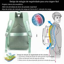 Women's Backpack Large Capacity Waterproof Back Protection Weight Reduction Student School Backpack - 淺灰色 - 查看 5