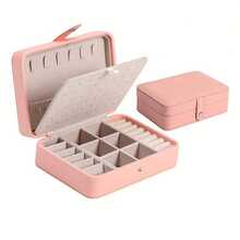1 件奢华仿皮双层珠宝收纳盒，带安全锁 - 柔软内衬便携式耳环、项链、戒指盒 - 现代桌面展示，适合家庭或办公室，珠宝盒旅行必需品旅行配件旅行包度假返校学校用品珠宝盒 - 彩色 - 查看 3