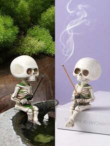 1pc Gothic Style White Skeleton Fisherman Incense Holder, Suitable As Gift And Home/Garden Decoration Home Decor Halloween Decor Fall Decor Room Decor - Skeleton-white - View 14
