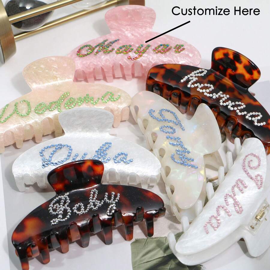 个性化发爪、发夹、发夹、钻石发爪、发饰、定制姓名发夹、发爪、粉色公主礼物、定制水钻姓名发爪夹、个性化发爪、发夹、发饰、姓名发夹、发爪