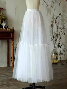 1 件女士洛丽塔蛋糕裙带衬裙，长款柔软薄纱高腰裙，女士秋季服装 - A - 查看 6