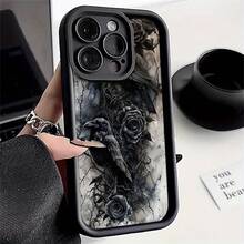 Funda de Teléfono con Patrón de Cuervo y Rosa Negra de Estilo Oscuro Creativo para 16 Pro Max/16 Plus/16 Pro/16/15 Pro Max/15 Plus/15 Pro/15/14 Pro Max/14 Plus/14 Pro/14/13 Pro Max/13 Pro/13/12 Pro Max/12 Pro/12/11 Pro Max/11 Pro/11/XS Max/XR/X/Plus/TPU a Prueba de Golpes y Resistente a la Suciedad Funda Protectora Suave - Colores mixtos - Ver 1