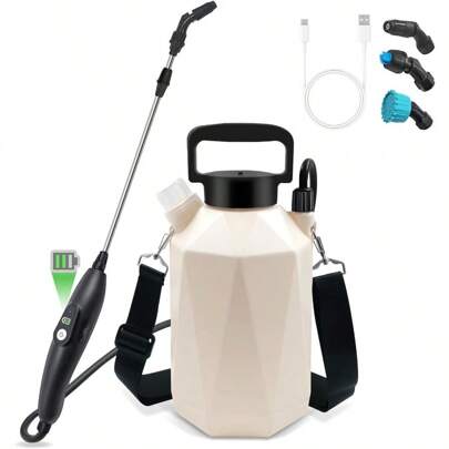 Battery Powered Garden Sprayer, 1 Gallon Electric Sprayer In Lawn With USB Rechargeable Handle, Retractable Wand, 3 Mist Nozzles, Yard Water Pump Sprayers With Adjustable Shoulder Strap For Gardening