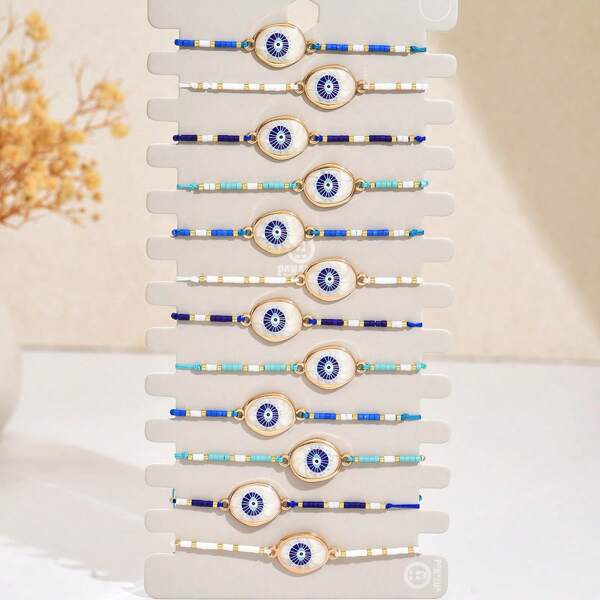1pc Bohemian Evil Eye Mixed Beaded Bracelet For Women