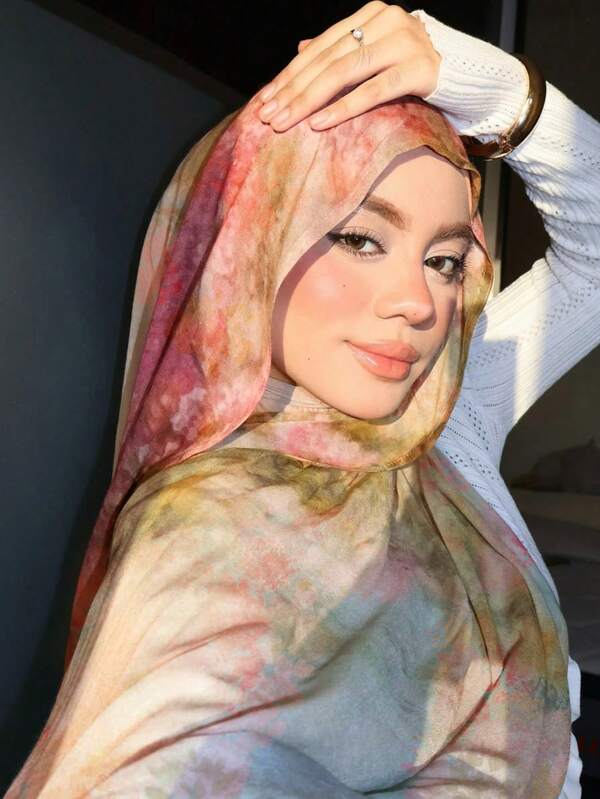 1PC Women Modal Print Hijab,Bohemian Watercolor Women Scarves, Marble, Water Ripple, Tie Dye Printed Hijab Scarf, Suitable For Daily Wear