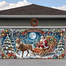 1 pieza Bandera de puerta 2D, Bandera navideña - Escena de Santa Claus y trineo de renos con adornos coloridos, de poliéster duradero, ideal para decoración del hogar, exterior, jardín y comercial, decoración navideña exterior - 1 pieza - Ver 4