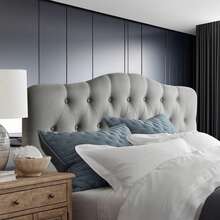 Linen Upholstered Headboard-Modern-Adjustable Height-Button Tufting, Gray - Grey - View 1