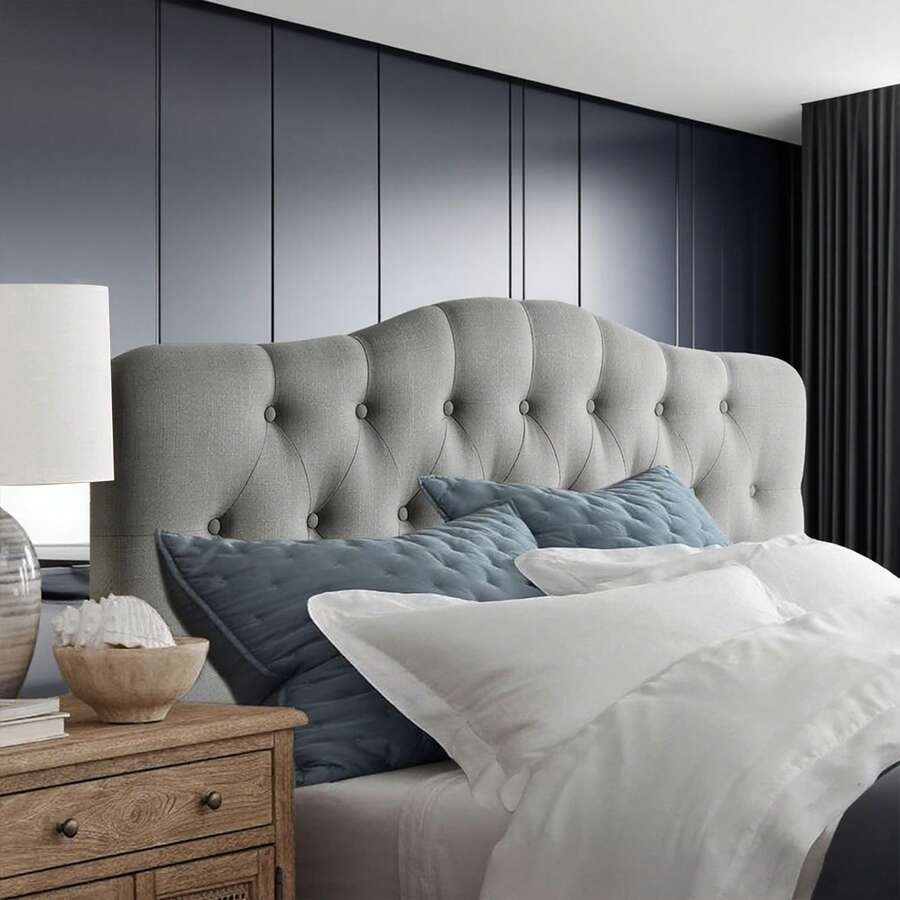 Linen Upholstered Headboard-Modern-Adjustable Height-Button Tufting, Gray - Grey - View 1