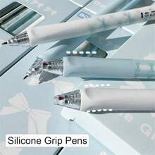 4 Pcs Cute Retractable Pens Bowknot Gel Pens 0. 5mm Fine Point Black Ink Smooth Writing Pen Office School Supplies Cartoon Kawaii Blue Pen For Women Girls (Blue)