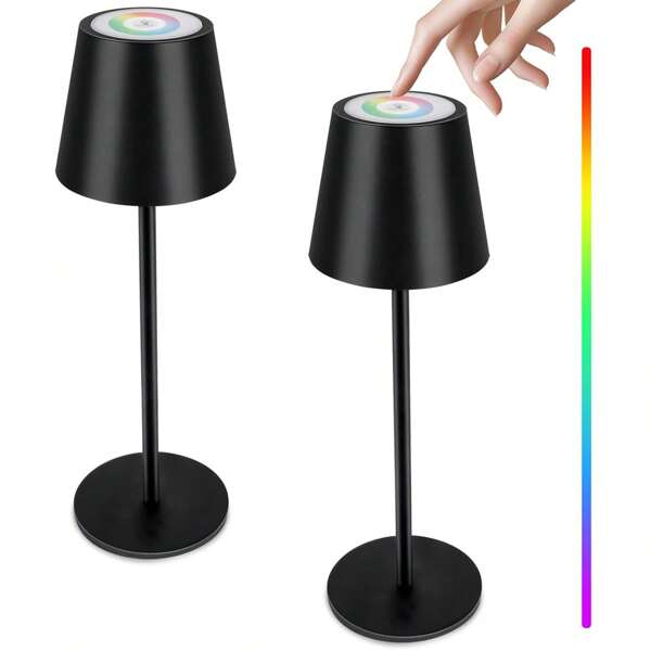 Intelligent RGB Metal Desk Lamp, Adjustable Height, Rechargeable Battery, RGB Color Touch Dimming, Portable Lamp Suitable For Dining Room, Bedroom, Outdoor Patio