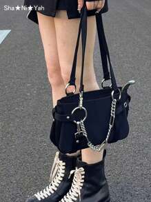 甜美酷炫辣妹金属链条装饰暗黑哥特风B2Y风朋克复古腋下单肩包