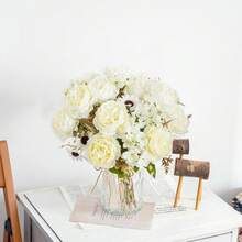 1pc/3pcs 12inch Romantic Silk Peony& Hydrangea Bouquet Artificial Flowers Centerpieces,Plastic Flowers Handheld Flower Arrangement For Wedding/Home/Bedroom/Living Room/Table Decoration/Bride's Bouquet/Wedding Decorations/Fall Decor ﻿ - White - View 5