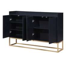 Aparador/cómoda de estilo minimalista, moderno mueble buffet de 4 puertas, cómoda con balda regulable y patas metálicas, mueble multiusos para comedor, salón, cocina (Negro/Blanco/Azul) - Negro - Ver 11