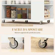 HOMCOM Carrello da Cucina con Ruote, Ripiani Regolabili e Portacoltelli, Isola Cucina con Piano di Lavoro in Legno di Caucciù, per Cucina e Soggiorno, 86.5x47x88 cm, Bianco - Bianco - Visualizzare 7