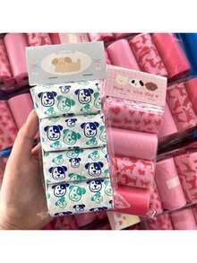 4 Rolls/80pcs Thickened Pet Waste Bags, Scented, Cute Design, Suitable For Cleaning Various Pet Waste, Lemon Fragrance, Multiple Colors & Cute Combinations, Convenient Pet Cleaning Supplies - Blue and White - View 8