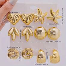 3 Pairs Asymmetrical Geometric Golden Stud Earrings Set, Creative Twisted C-Shape & Water Drop Earrings, Vintage Minimalist Starfish & Bear Design, Suitable For Daily Wear Or Festive Occasions Like Birthday, Holiday, Christmas, New Year, Gifts