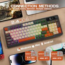 ATTACK SHARK X FREEWOLF M96 无线游戏键盘，旋钮控制蓝牙/2.4G 无线机械手感键盘，RGB LED 背光带显示屏，PBT 键帽，3000mAh，美式布局，适用于 Win/PC - 彩色 - 查看 3
