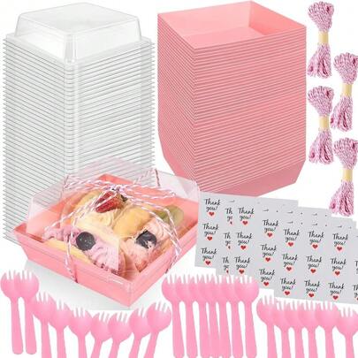 50-Pack 5" Square Clear Lid Charcuterie Boxes - Disposable Mini Food Containers For Party, Catering & Takeout - Perfect For Desserts, Fruits, Canapés & Finger Foods (Pink)