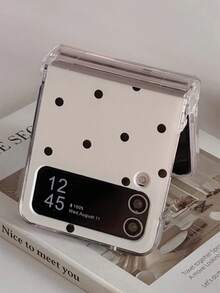 时尚可爱黑色波点白色亮面折叠手机壳,带激光珠链,兼容三星 Galaxy Z Flip7 Flip6 Flip5 4 3 5G,简约创意保护后盖 - 白底黑波點 - 查看 8