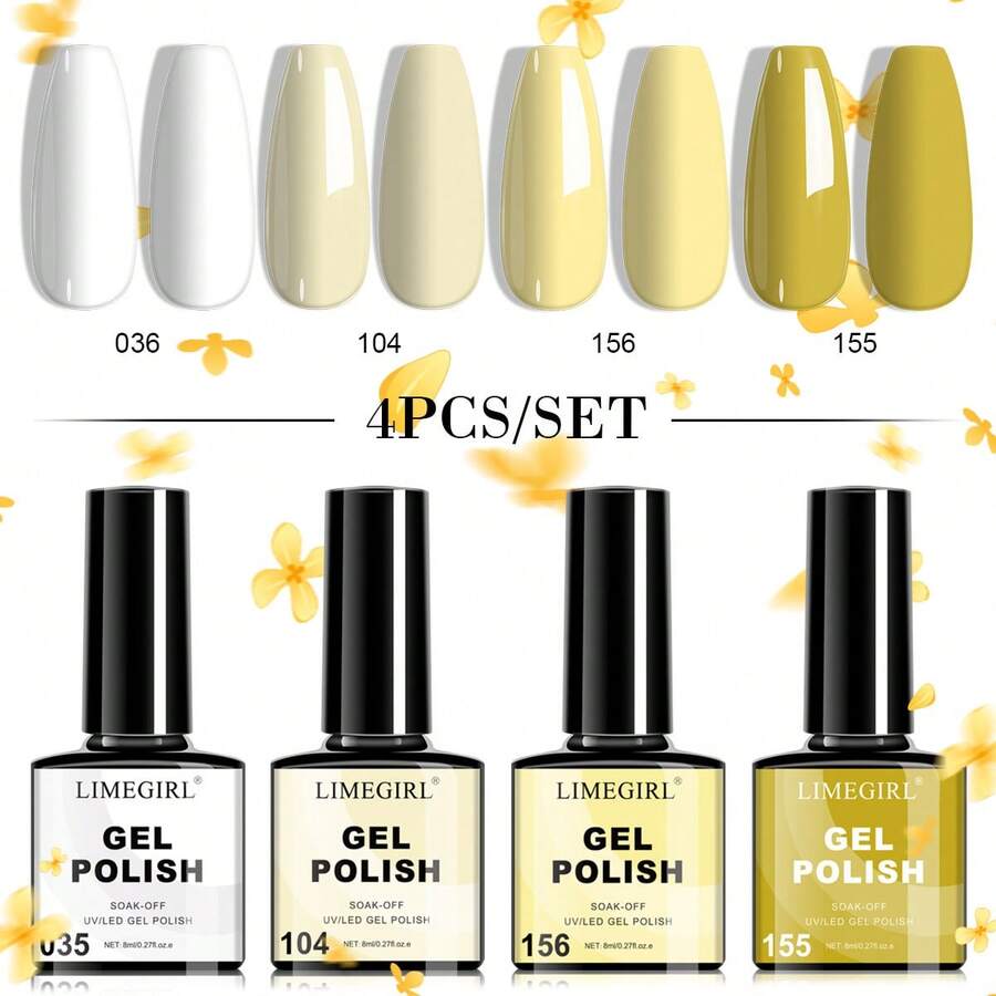 Esmalte de uñas en gel LIMEGIRL, set de 4 colores de la serie de colores estacionales, de larga duración y resistente, set de esmalte de uñas en gel que se retira con remojo, set de manicura DIY, regalo de manicura para salón y hogar, para mujeres