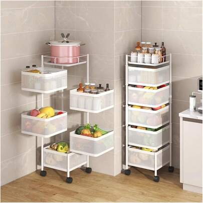 Carrello a 5 ripiani, cesto per frutta e verdura per la cucina, scaffale girevole, carrello per snack, carrello in metallo con ruote per frutta, patate, verdura e snack.