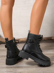 2025 New Autumn/Winter Women Boots, Fashion Versatile Casual Boots, Side Zipper Women Ankle Boots, Lace-Up Women Shoes, Warm Winter Women Boots, Flat Comfortable Women Boots - Black - View 7