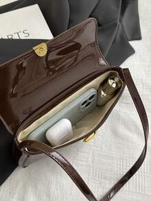 Women's Vintage Faux Oiled Leather Flap Decor One Shoulder Underarm Bag, Suitable For Dating, Outing, Party , Vintage Bag - Coffee - View 6