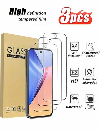 3pcs 9H Hardness Tempered Glass Screen Protector, Compatible With 3/4/5/6/7/8/9/10/10 Pro/10 Pro XL Series, High Definition, Bubble-Free, Easy Installation, Portable