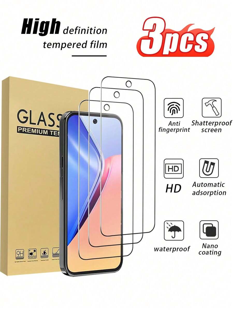 Bộ 3 miếng dán màn hình cường lực độ cứng 9H, tương thích với dòng 3/4/5/6/7/8/9/10/10 Pro/10 Pro XL, độ phân giải cao, không bọt khí, dễ dàng lắp đặt, tiện lợi mang theo. - Trong sáng - Xem 1