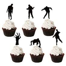 12 Peças de Palitos Decorativos para Cupcakes com Tema de Halloween, Mão de Zumbi, Múmia, Gato, Lua, Fantasma, Corvo para Decorações de Festa de Aniversário