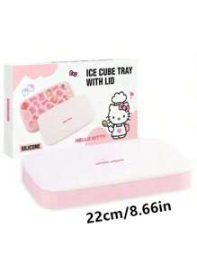Sanrio (Authorized) 1PC Sanrio Hello Kitty Silicone Mold (Lid+Ice Tray)/4-Piece Set (Container+Ice Spoon) Ice Storage Container, With A Lid Silicone Ice Tray, Easy To Disassemble, Suitable For Summer Ice Boxes, Candy Chocolate Trays, Birthday Cake Decorations, Candy Chocolate Cupcake Decorations, And DIY Baking Tools