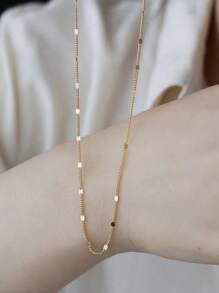1pc Luxury S925 Sterling Silver Gold Plated Plain Chain, Suitable For Women's DIY Jewelry Design, Elegant Minimalist Layered Necklace, Delicate Chic Clavicle Chain, Casual Daily Wear Or Gift, Comes With Exquisite Gift Box