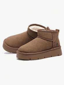 CAMEL CROWN Giày bốt đi tuyết cho nữ, bốt đi tuyết mùa thu và mùa đông có lớp lót lông cừu, bốt cổ ngắn đế dày, giày ấm áp thường ngày. - màu nâu - Xem 2