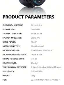HP 8001 有线耳机，7.1 环绕立体声，深低音包耳式耳机，带蓝色 LED 灯，防噪音麦克风，适用于游戏和办公，节日礼物 - 均碼 - 查看 10