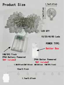 1条装，可选1.5米/10颗LED灯、3米/20颗LED灯、6米/40颗LED灯、10米/80颗LED灯串，适用于卧室、帐篷、婚礼派对、圣诞节、阳台、情人节装饰。