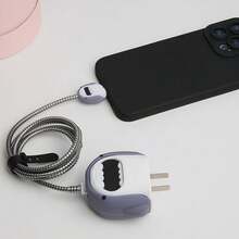 Set de 4 accesorios protectores para cargador y cable compatibles con cargador Apple 18/20W, que incluye: funda para adaptador de cargador, protector de cable, organizador de cable, anti-arañazos, anti-colisión y anti-suciedad, con diseño de tiburón gris y estilo lindo de dibujos animados - Gris - Ver 5