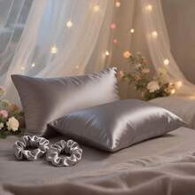 4 bucăți/Set, incluzând 2 legături de păr și 2 fețe de pernă din satin, fără miez de pernă inclus. - Bej - Vizualizare 7