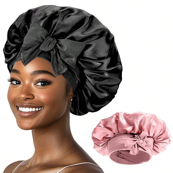 Bonnet en satin et soie pour dormir, bonnet de cheveux avec bande élastique douce, couvre-chef de nuit pour femmes aux cheveux longs