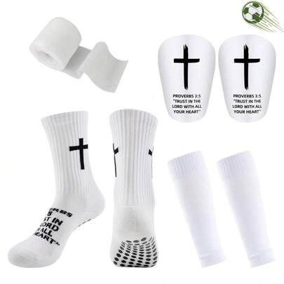 1 Set Football Sports Accessories - Including Grip Leg Warmers, Sports Sock Sleeves, Football Shin Guards, Sports Bandages, Breathable, Knitted Fabric, Multi-Color, Suitable For Men And Women
