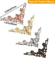 80-Piece Metal Book Corners - Small Iron Corner Protectors Scrapbook, Photo Album, Diary Covers - Gold, Silver, Gold, Antique Bronze - 120 miếng góc sách cổ điển 4 màu - Xem 3