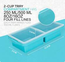 Silicone Freezer Tray With Lid-Soup Freezer Container Molds-2-Cup Extra Large Ice Cube Tray-Makes 4 Perfect 500ml Portions Cubes, For Freezing Soup,Stews,Sauces.Oven&Dishwasher-(2-Pack)