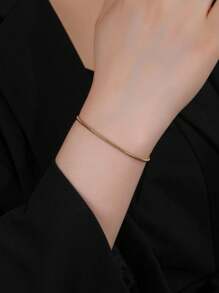 1 buc Brățară simplă din oțel inoxidabil cu lanț din os de șarpe pentru femei, cu șnur reglabil și mărgele contractabile, design în stil Ins