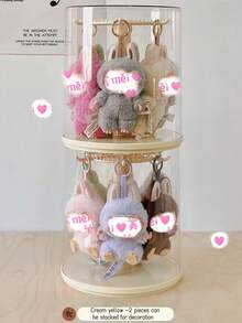 1 个毛绒 360° 旋转收纳盒，适用于拉布布，亚克力防尘收集柜，娃娃吊坠圆柱形旋转展示架，非常适合怪物毛绒玩具（不包括），毛绒玩具旋转展示盒玩具收纳整理器玩具展示盒 - 彩色 - 查看 3