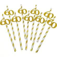 10 chiếc/gói Ống hút giấy dùng một lần, Ống hút trang trí bàn tiệc sinh nhật, Ống hút dùng một lần trang trí phòng sinh nhật, Trang trí nhà bếp cho tiệc tùng, sinh nhật lần thứ 30/40/50, Quà tặng sinh nhật. - Vàng - Xem 7