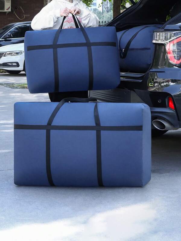 1pc Navy Blue Storage Bag, Foldable Storage Bag, Moving Storage Bag, Portable Travel Bag, Warehouse Miscellaneous Bag, Transportation Bag, Dormitory Storage Bag, Wardrobe Storage Room Bag