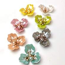 5pcs Faux Pearl Rhinestone Decoration Flower Design Hat Dress Decoration Buttons DIY Handmade Decoration Accessories - Color Mixing - View 3