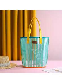 沙滩包防水大号透明 PVC 手提袋化妆品购物袋果冻袋礼品袋透明单肩手提购物袋，派对袋婚礼生日派对礼品袋工艺手提袋派对礼品生日装饰派对礼品装饰婚礼装饰派对用品时尚透明防水袋