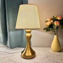 1pc Modern LED Desk Lamp, Dimmable Soft Light, Handmade Fabric Lampshade, Polished Metal Base, USB Powered Decorative Table Lamp For Bedroom, Living Room, Reading